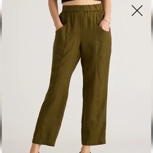 New Quince 100% Linen Tapered Ankle Pant Martini Olive Size Large
